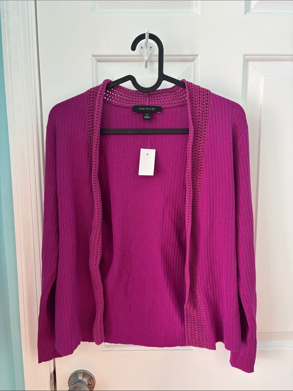 Ann Taylor Women's Fuchsia Open-Front Hooded Cardigan